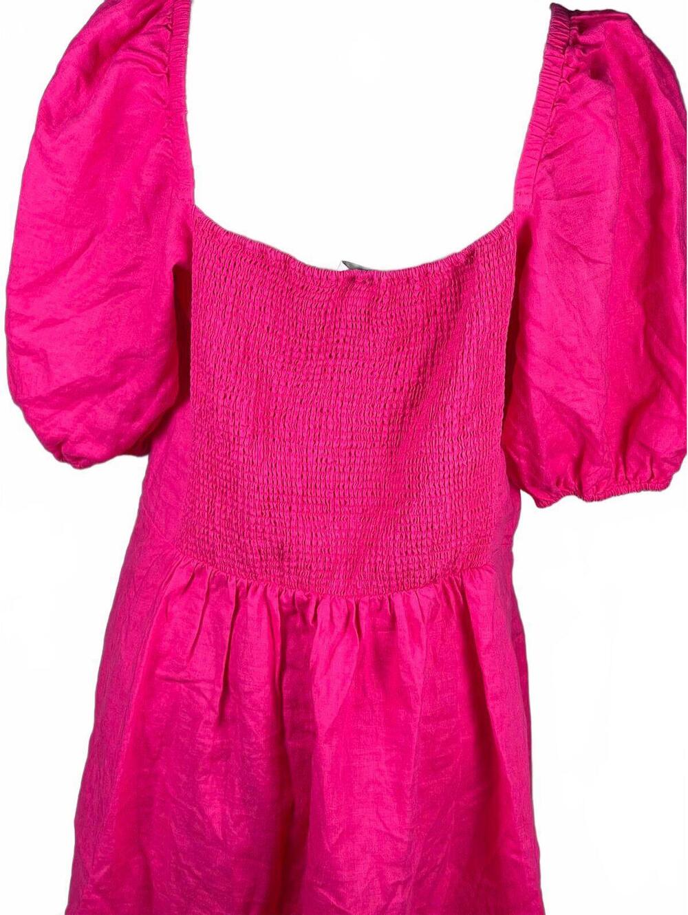 The Drop Pink Puff Sleeve Dress Size Large 100% Linen - Picture 4 of 7
